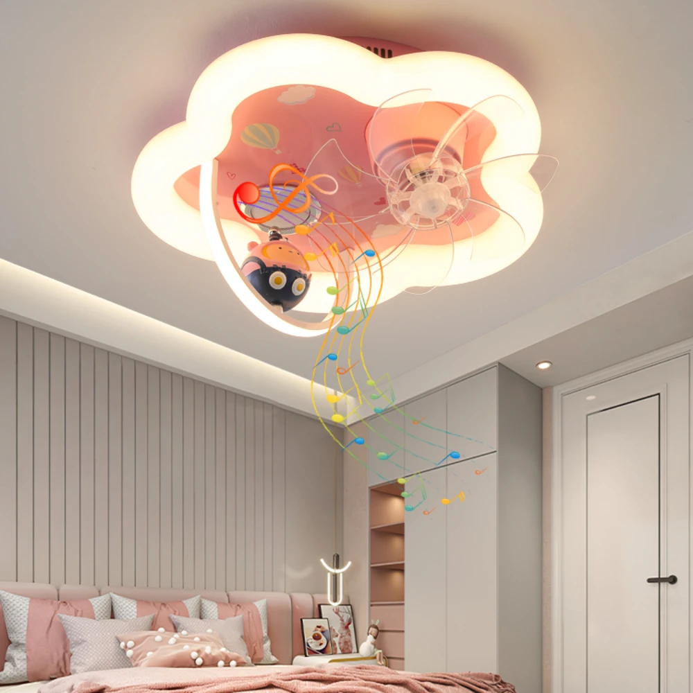 New LED Kids Room Ceiling Light Cartoon Astronaut Voice-activated Bluetooth Music Fan Lights Boys and Girls Bedroom Lamp - Image 2