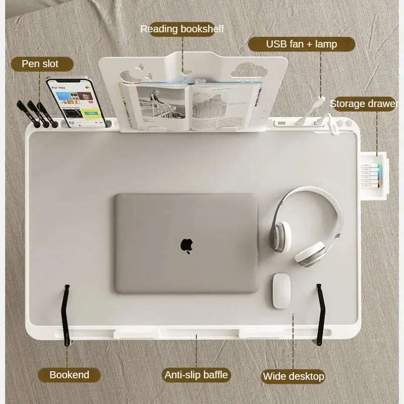 Foldable Lift Laptop Desk with Pen Holder, Gaming Desk with Radiator, Adjustable Reading Table, Bed Table for Breakfast Study - Image 3