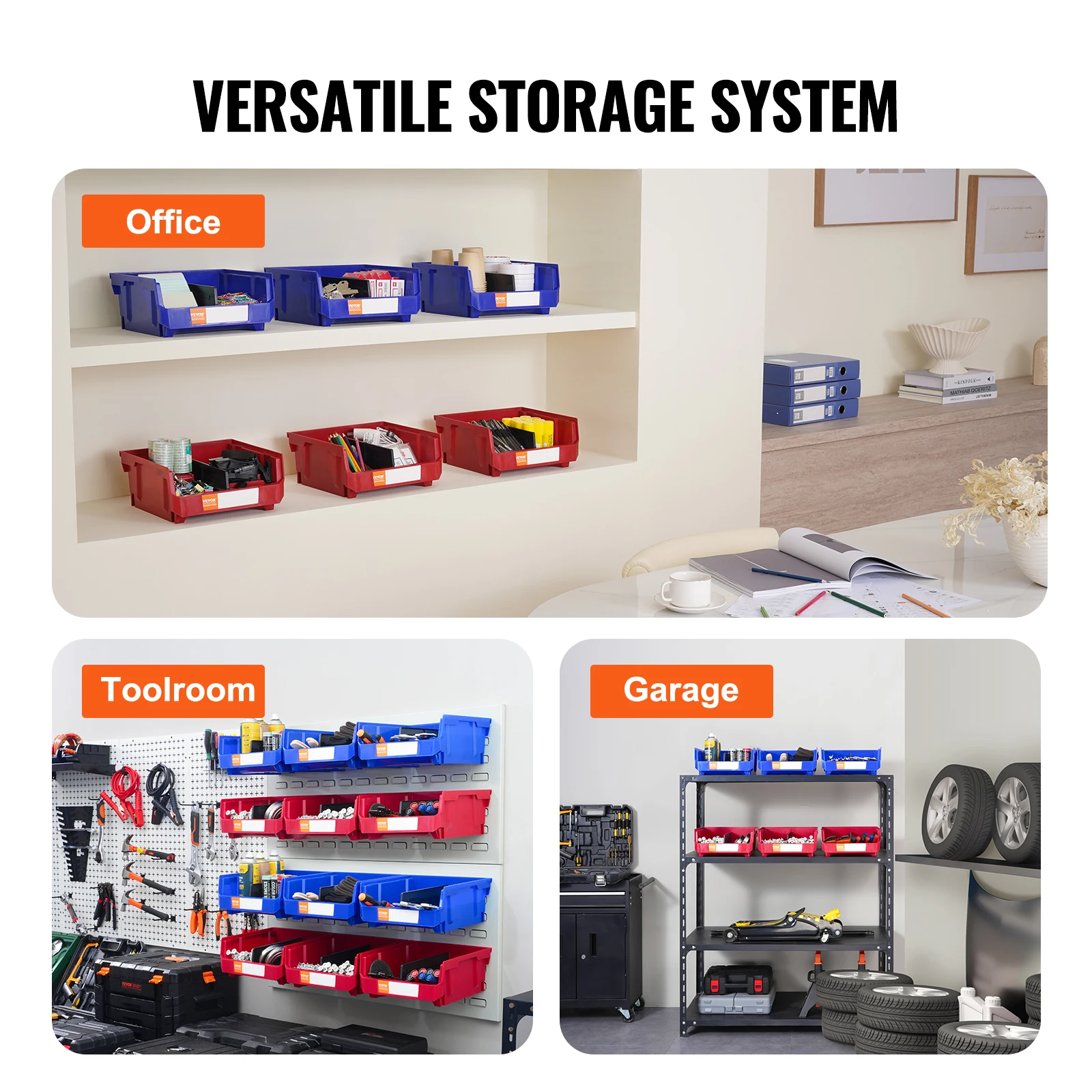 VEVOR 6/12/24pcs Garage Storage Bin Hanging Stackable Wall Mounted Organizer Bin Stacking Containers for Closet Kitchen Office - Image 6