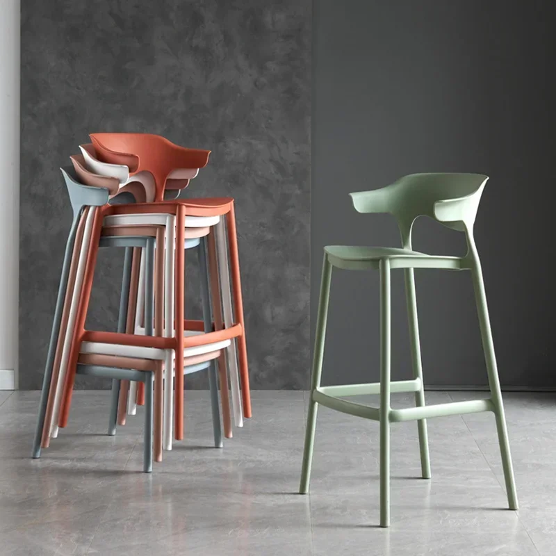 Nordic Simple Bar Stools Modern Minimalist Plastic Chairs for Bar Kitchen Stackable High Stool with Backrest Space-Saving Design
