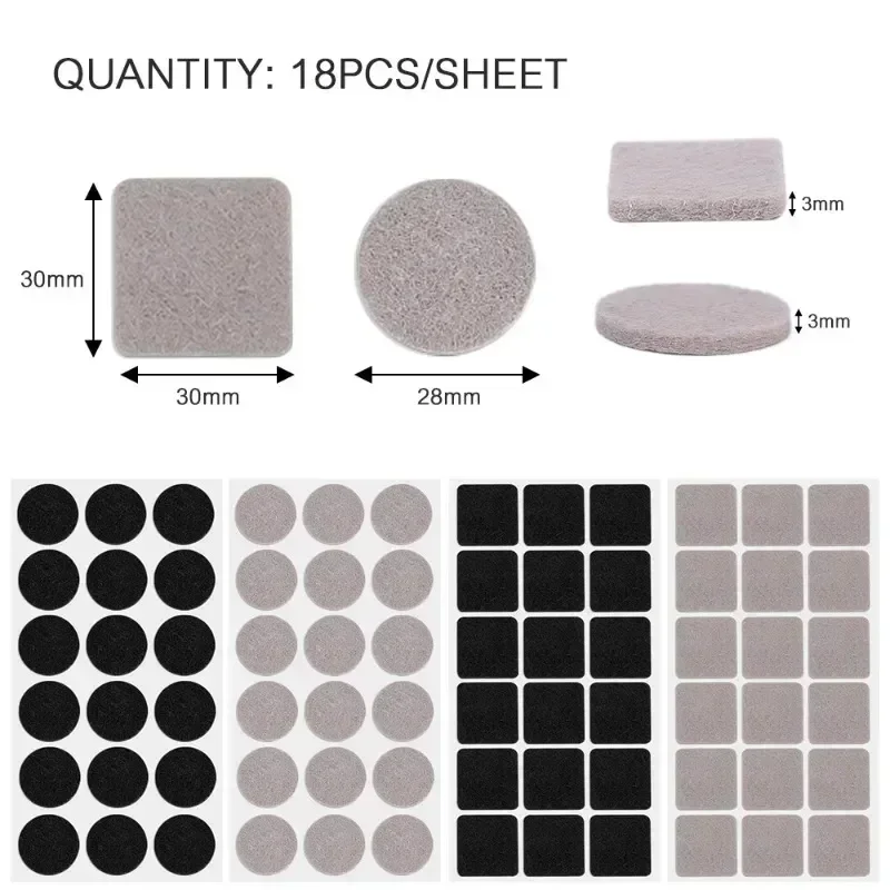 90/36/18Pcs Felt Pad Sticker Self Adhesive Desk Chair Sofa Legs Pads Square Round Bottom Furniture Table Legs Anti Scratch Cover - Image 6