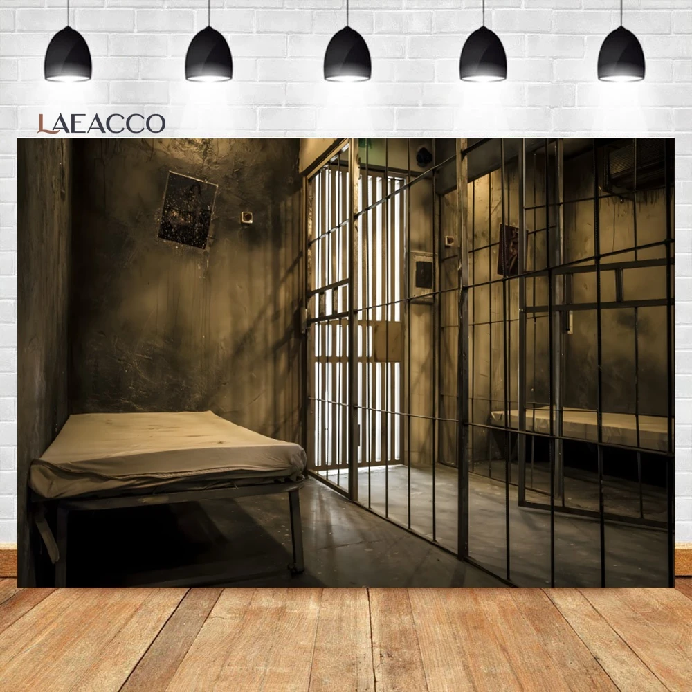 Laeacco Prison Cell Room Backdrop Dark Jail Cell Bed Bloodstains Murder Mystery Crime Scene Kids Portrait Photography Background - Image 3