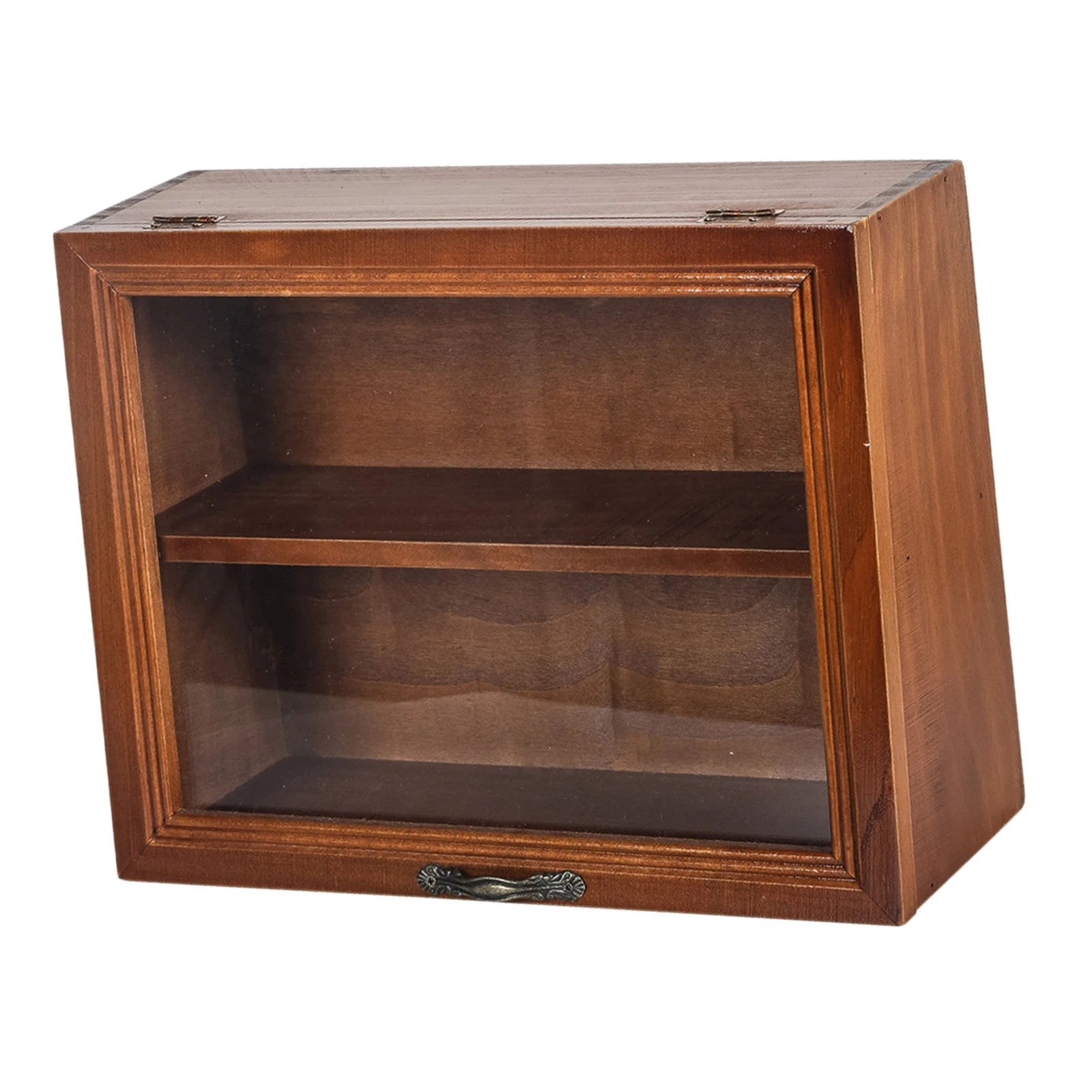 Wooden Desktop Storage Cabinet with Door Organizer Box Desktop Dressing Home Decor Toy Figure Display Stand Decoration 2 Tiers - Image 5