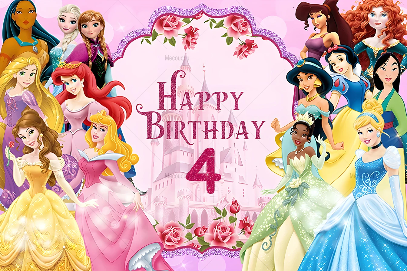 Disney Princesses Photography Backdrop for Girls Baby Shower Birthday Decor Custom Fairy Table Kids Dessert Table Banner - Image 2