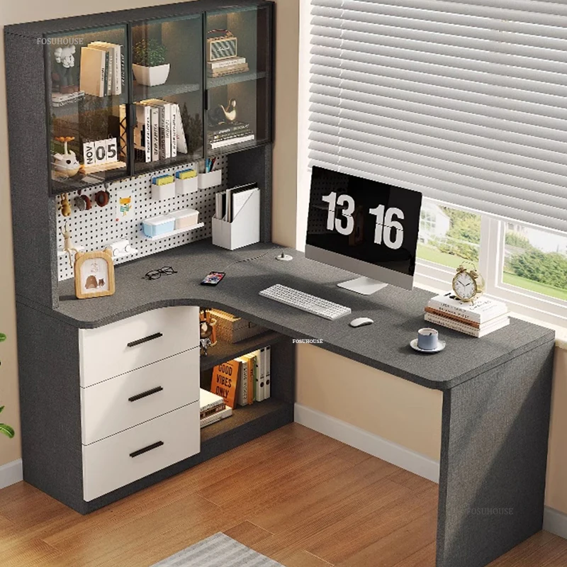 Modern Minimalist Computer Desks Office Furniture Bedroom Student Reading Desk Bookshelf Integrated Creative Corner Gaming Desk