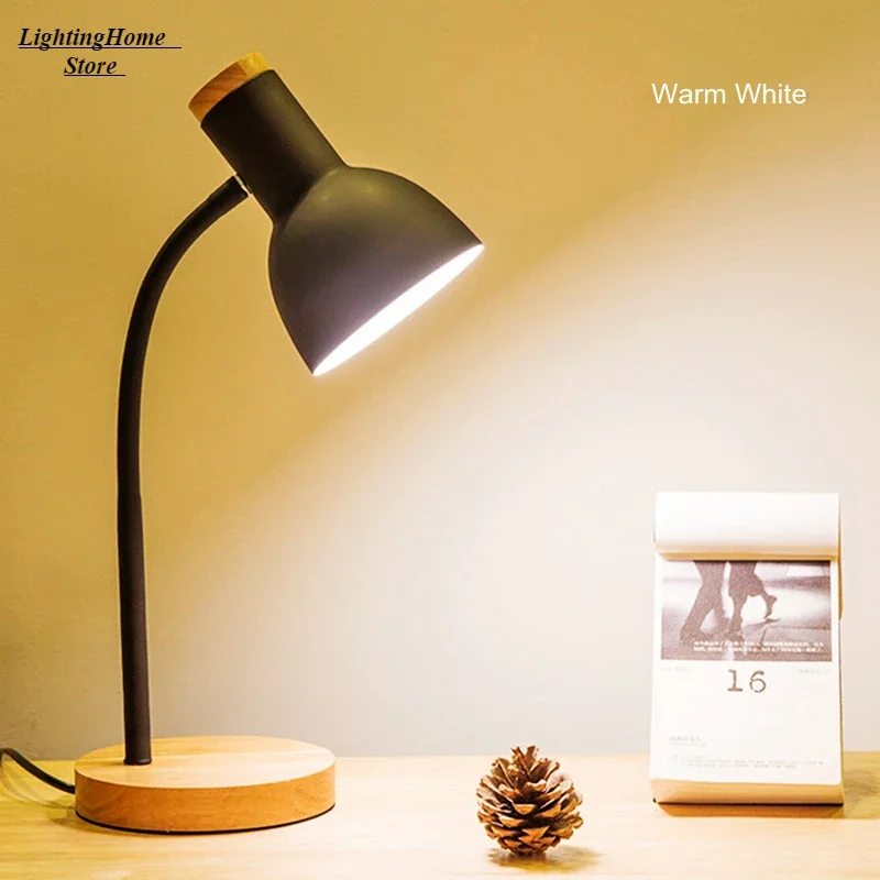 Creative Wooden Art Iron LED Folding Nordic Desk Lamp Eye Protection Reading Table Lamp Living Room Bedroom Home Decor - Image 2