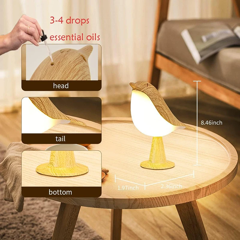 3 Colors Wooden Bird Night Lights LED Touch Switch Rechargeable for Bedroom Interior Lighting Desk Lamp Bedside Lamps Decoration - Image 4