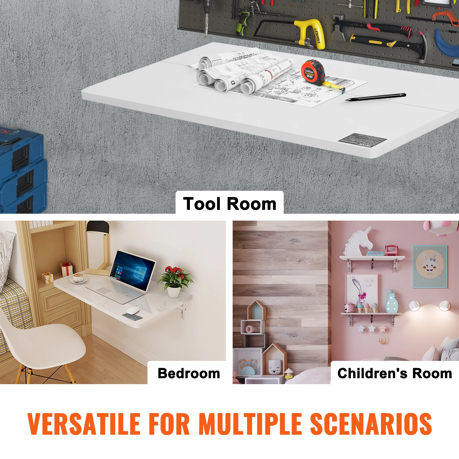 VEVOR Folding Table Wall Mounted Floating Computer Desk with Iron Bracket Drop Leaf Table for Wall Space Saver Home Office - Image 6