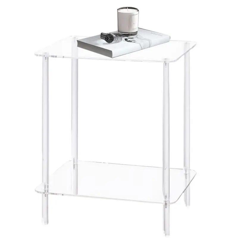 Acrylic Coffee Table Square Side Table Accent Table Sofa Bedside Table Clear Double Tier Snack Tea Side Table For Living Room