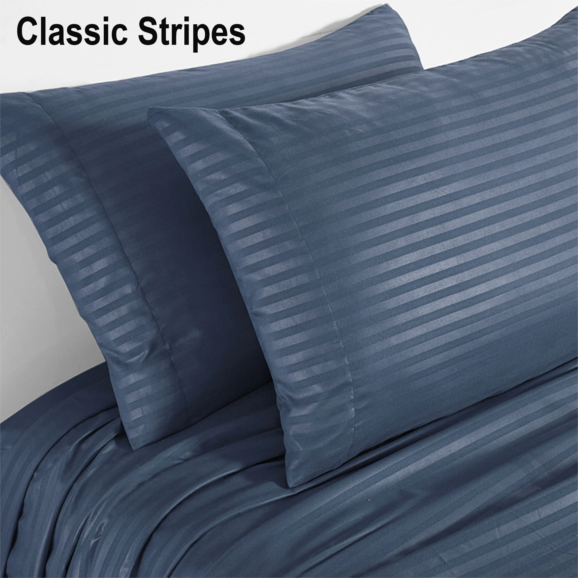 Battilo Bed Sheets 4 Pieces Set Luxury Fitted&Flat Sheet with Pillowcase Solid Stripe Bedding Set For Twin/Full/Queen/King Size - Image 4