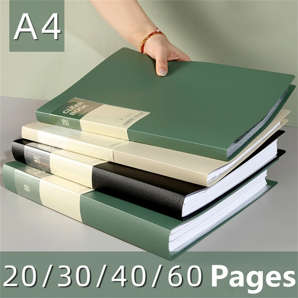 A4 File Folder Display Book 20/30/40/60 Pages Transparent Insert Paper Document Organizer Bag Office School Supplies Stationery