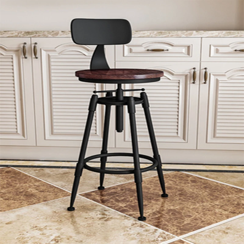 Bar Chair Bar Chair Swivel Lift Chair Solid Wood High Stool Wrought Iron Back Home Bar Stool Modern Minimalist - Image 3