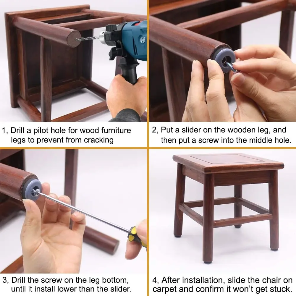 8pcs Furniture Sliders Pads Reusable Furniture Glides with Screws Table Chair Leg Mat Floor Protector for Carpet Tile Hardwood - Image 3