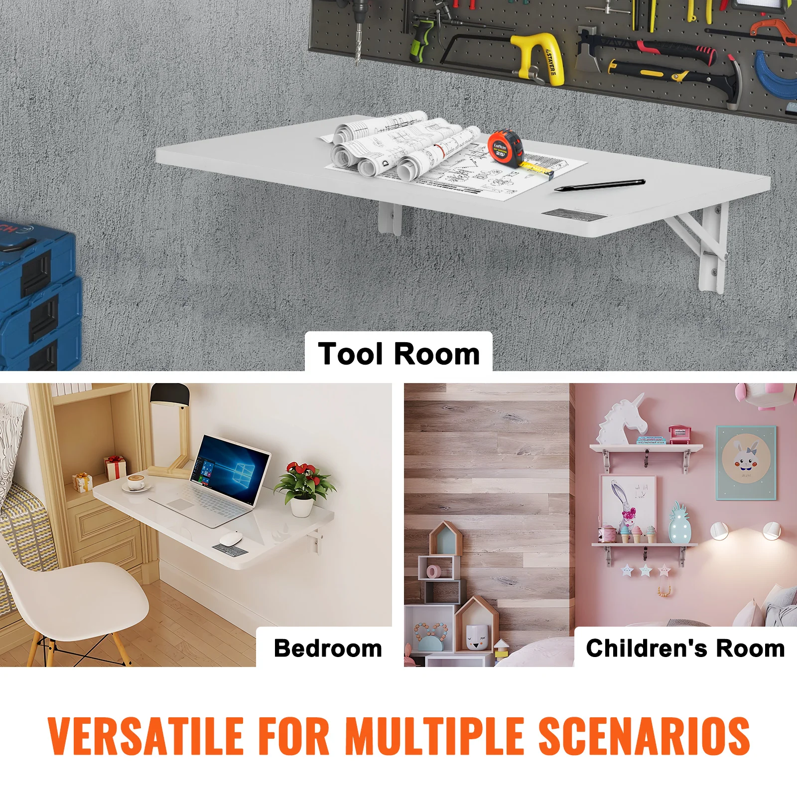 VEVOR Wall Mounted Folding Table Drop Leaf Floating Desk with Iron Bracket Fold Down for Home Office Room Kitchen Space-Saving - Image 6