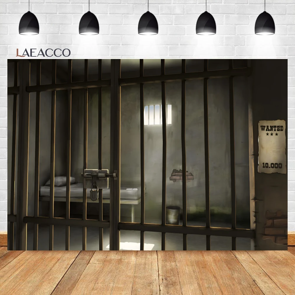 Laeacco Prison Cell Room Backdrop Dark Jail Cell Bed Bloodstains Murder Mystery Crime Scene Kids Portrait Photography Background - Image 5