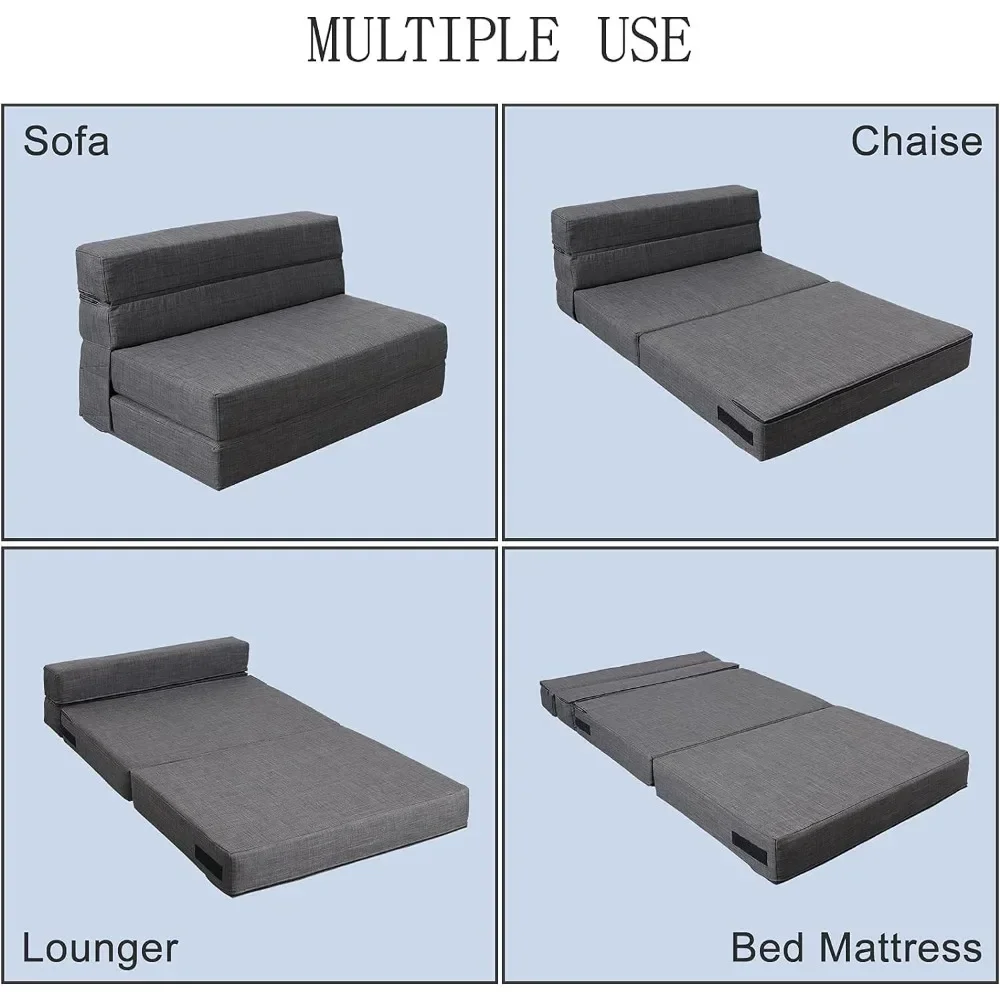 60" Futon Sleeper Chair Guest Sofa Bed and Fold Out Couch with 2 Pillows ,Memory Foam, Washable Cover Queen Size, Dark Gray - Image 3