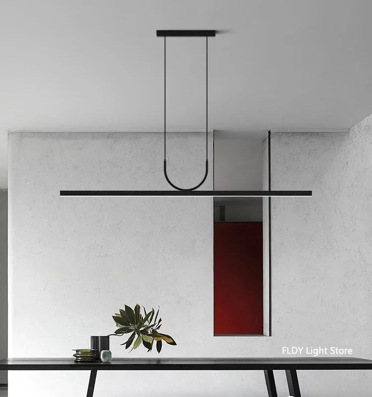 Restaurant chandelier simple modern Nordic tea room office bar one word long strip led lamp dining table lamps