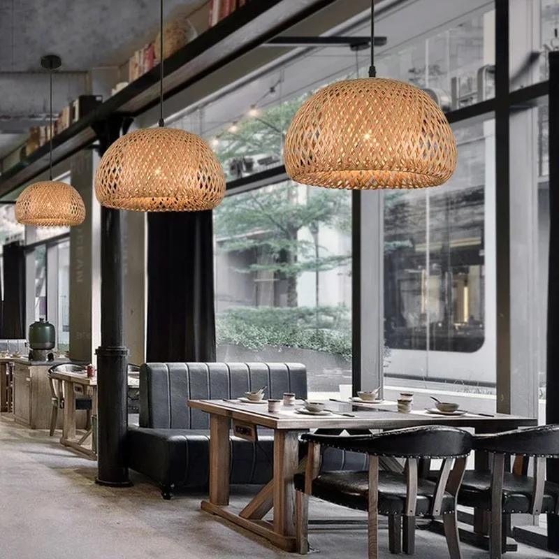 Bamboo Hanging Lamp Pendant Ceiling Light Rattan Wicker Lustre Hand Knit Braiding Suspended Home Dining люстра потолочная - Image 4