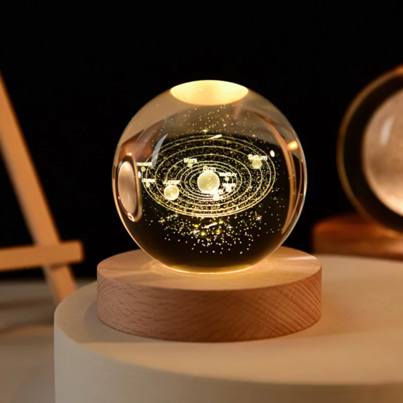 6cm 3D Crystal Ball USB LED Night Light Solar System Santa Claus Ambient Light for Bedroom Home Decor Table Lamp Children Gifts