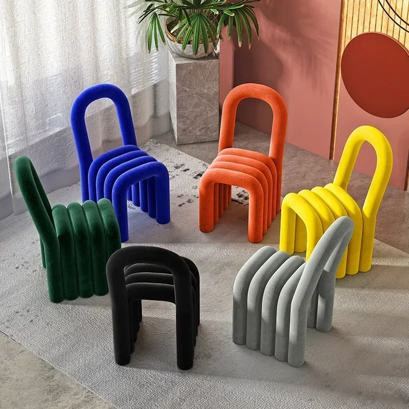 Makeup Dressing Stool Special-Shape Lambswool Home Decorative Chair Creative Nordic Rainbow Dining Chair for Bedroom Living Room - Image 2