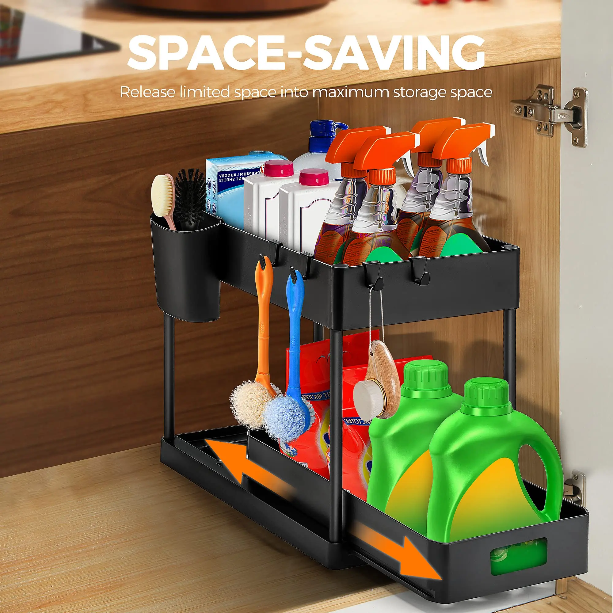 Under Sink Organizer and Storage, Kitchen Organization Rack with Double Sliding Cabinet Drawers, Multi-Purpose Storage Shelf Hol - Image 3