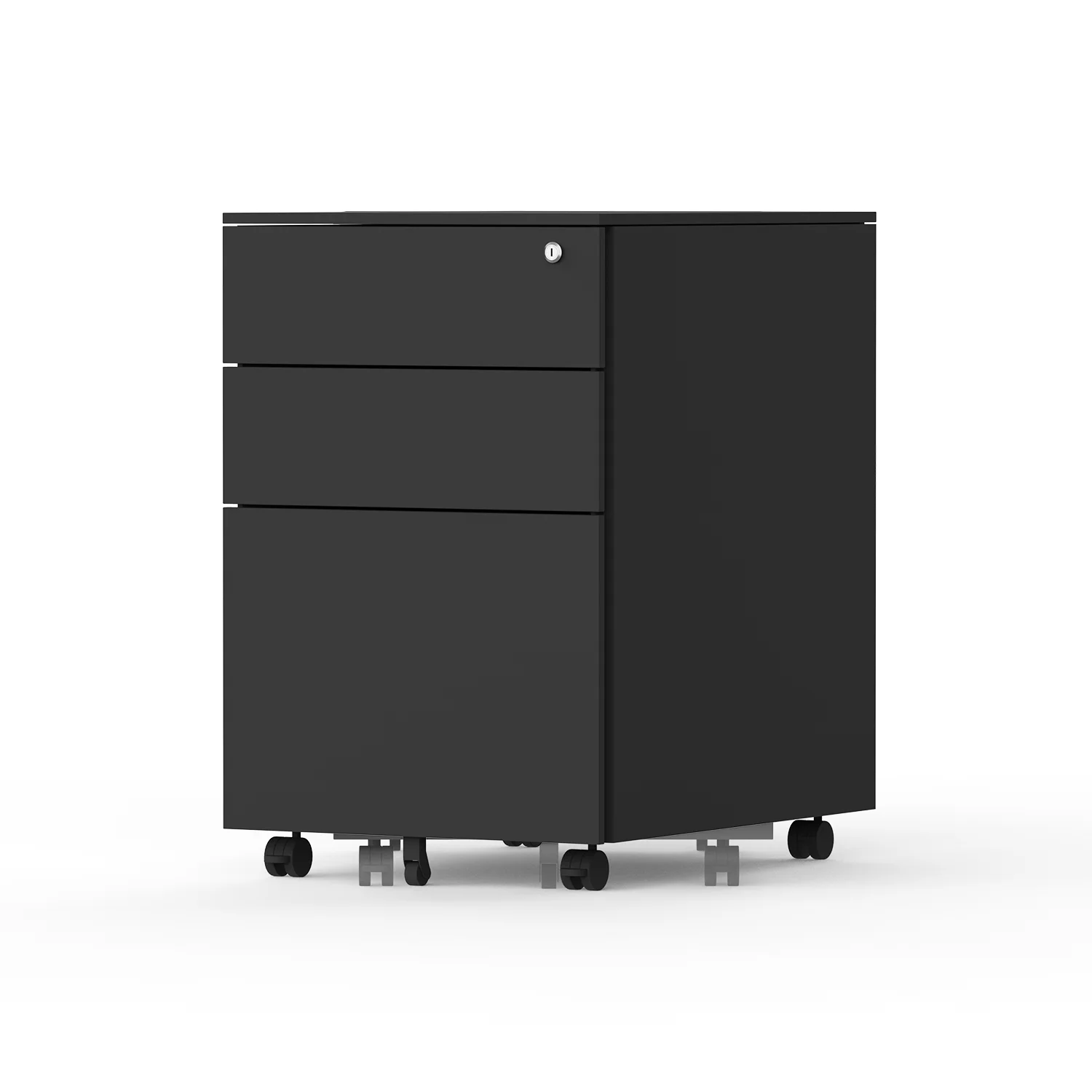 In Stock And Ready To Ship Black Mobile Pedestal 3 Drawer 4 Rolling Wheels A4 A5 Filing Storage Cabinet Under Office Desk - Image 2