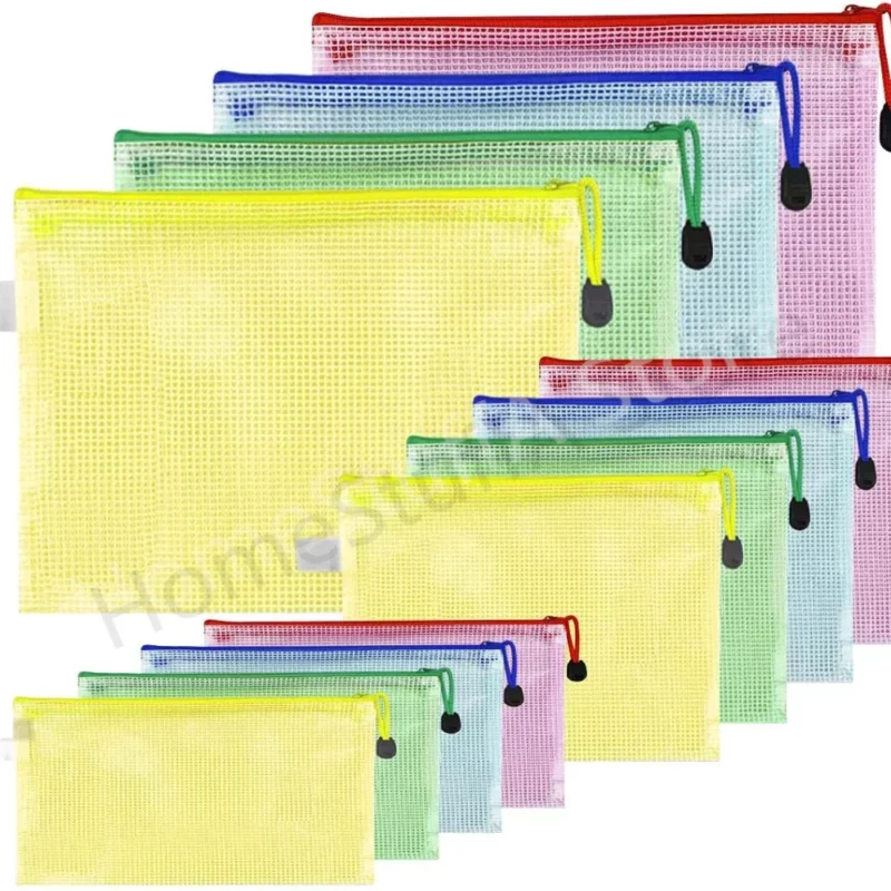 Mesh Zipper Pouch Zipper Bags A3/4/5/6 Waterproof Pvc Document Bag for Puzzle File Stationery Organizing Storage File Folders