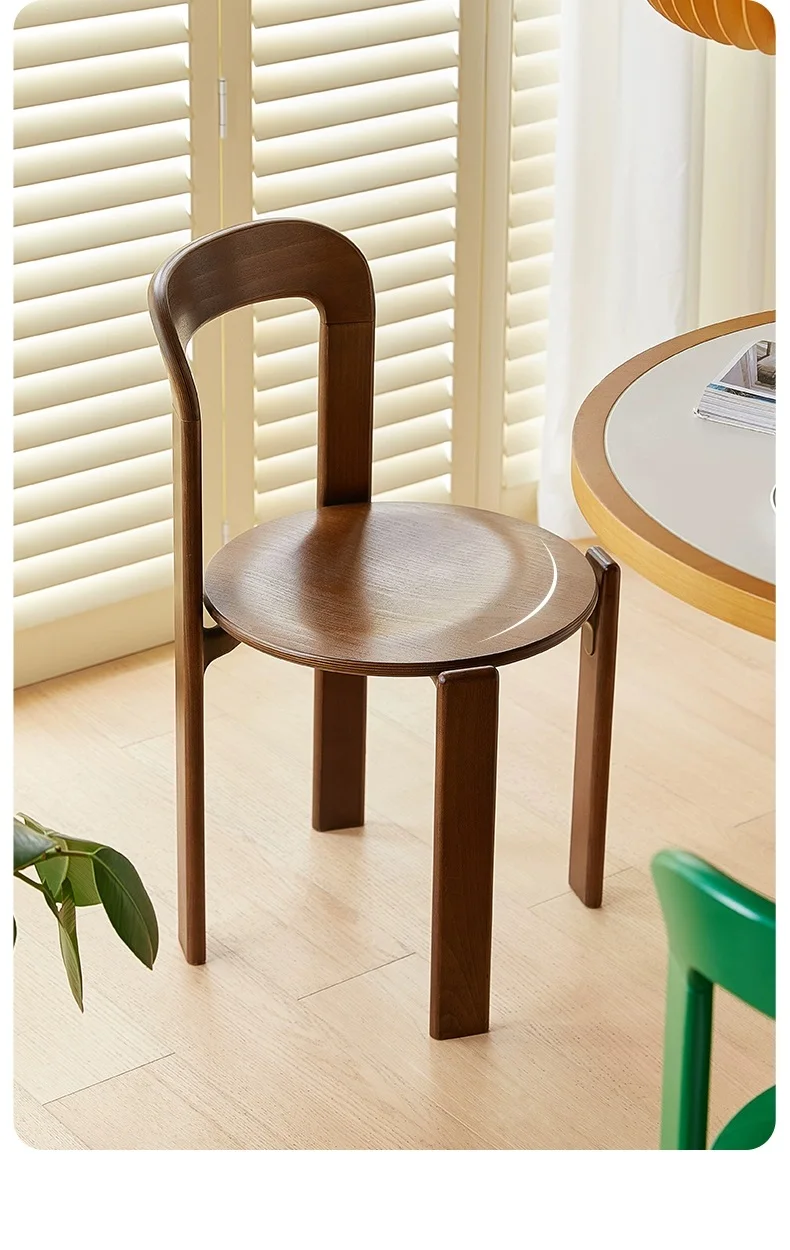 Nordic Rey Beech Solid Wood Plywood Dining Stackable Vintage Curved Backrest Swiss Chair - Image 5