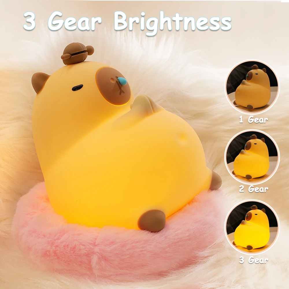 Cute Cartoon Capybara Silicone Night Light USB Rechargeable Timing Dimming Sleep Night Lamp for Children's Room Decor - Image 5