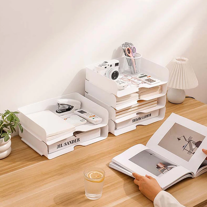 Stationery Desktop File Tray Durable Office Book Rack Stackable Paper Holder Shelf Plastic A4 Document Organizer - Image 2