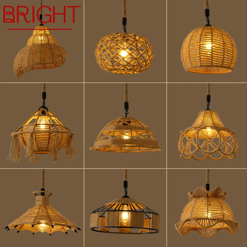 BRIGHT American Style Retrohemp Rope Chandelier Nostalgic Loft Industrial Style Internet Cafe Restaurant Hot Pot Shop Pendant