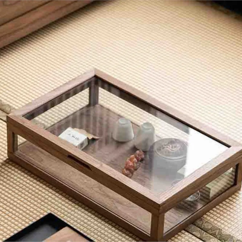 Household Tea Set Display Box Dust-Proof Teacup Transparent Glass Storage Box Tea Room Desktop Wooden Display Cabinet 1PCS LE307 - Image 2