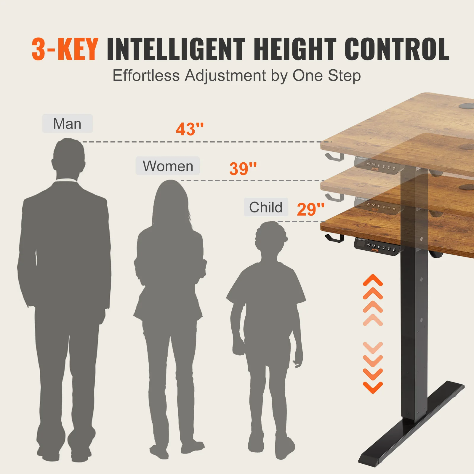 VEVOR Electric Standing Desk Height Adjustable Standing Desk W/ Dual Protecting System High Load Capacity Table for Home Office - Image 5