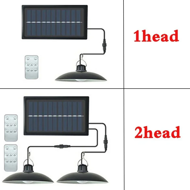 Solar Pendant Light Outdoor Waterproof LED Lamp Double-head Chandelier Decorations with Remote Control for Indoor Shed Barn Room - Image 2