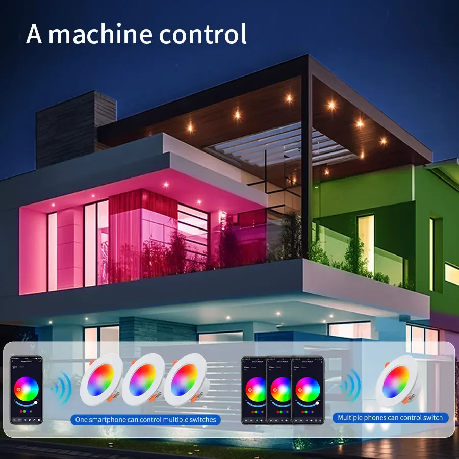 1/2/4 PCs Tuya Smart Bluetooth LED Downlight Remote Control APP Connection Integrated Smart Home Indoor Lighting Recessed Bulb - Image 5