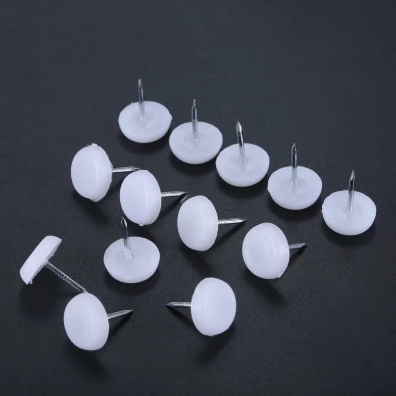 50pcs Furniture Feet Nails Stick-on Glide Skid Pad Screw-in 14mm Lat-Bottom Round Chair Table Leg Protector White Plastic Pegs