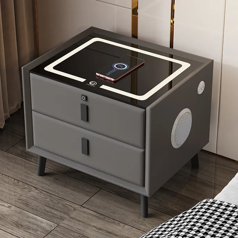 Modern Style Intelligent Bedside Table 2 Drawers Faux Leather Nightstands with Wireless Charging Bluetooth Speaker Side Cabinet - Image 5