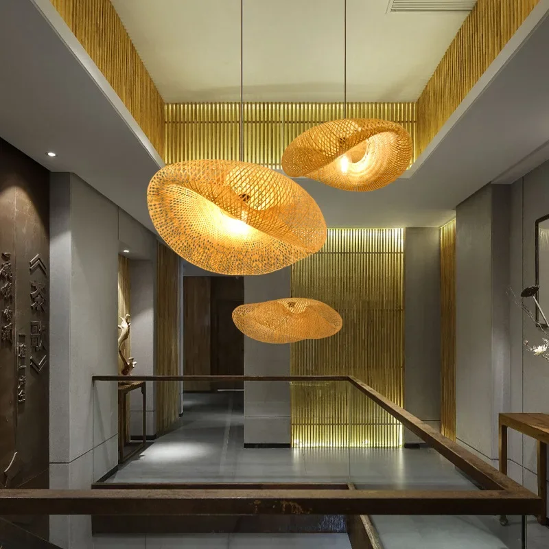 HandMade Vintage Bamboo Weaving LED Pendant Light Home Hanging Chandelier Lighting Living Room Kitchen Rattan Woven Lamp - Image 3