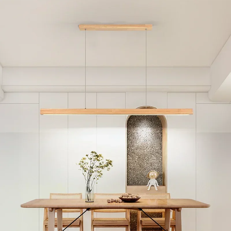 Modern LED Pendant Light wood Long Strip dining table lamp suspension Chandelier for living dining room kitchen lighting fixture - Image 3