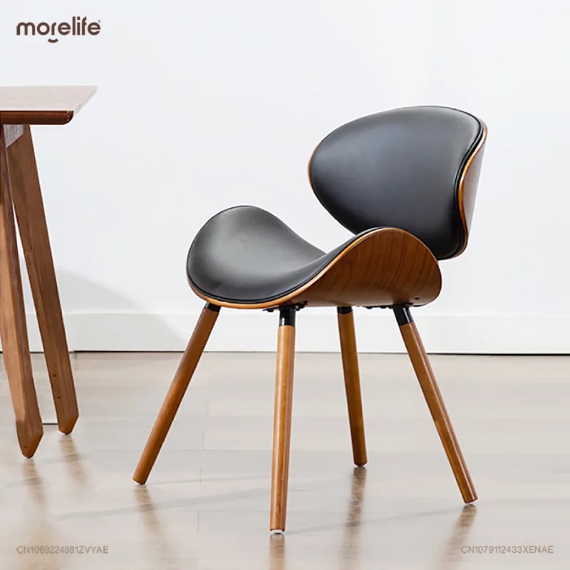 Retro Style Dining Chairs Upholstered Faux Leather Solid Wood Legs Walnut Curved Contemporary Kitchen Chair Home Furniture F01+