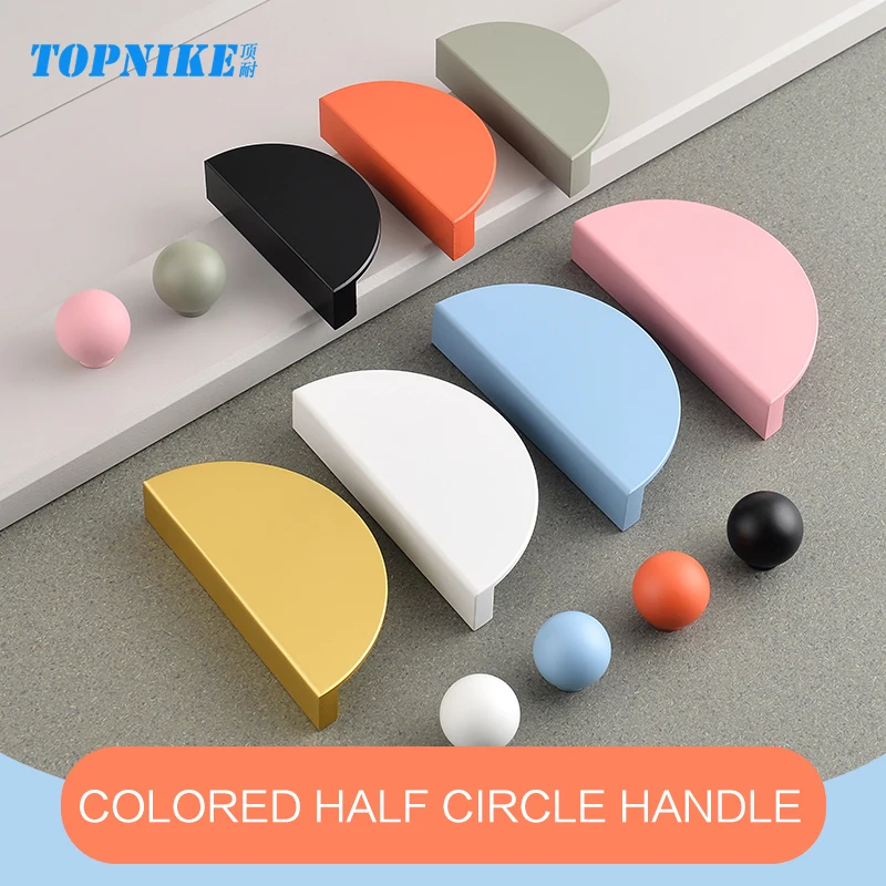 wardrobe door handle cabinet konb Furniture Handles half round colorful Aluminum Alloy orange green blue pink