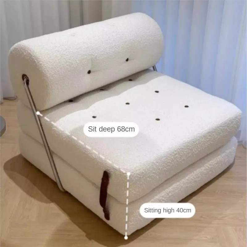 X&D Cream Style Lamb Fleece Leisure Folding Sofa Bed Fold Dual Use Single Small Unit Living Room Balcony Leisure Sofa Lazy Sofa - Image 6