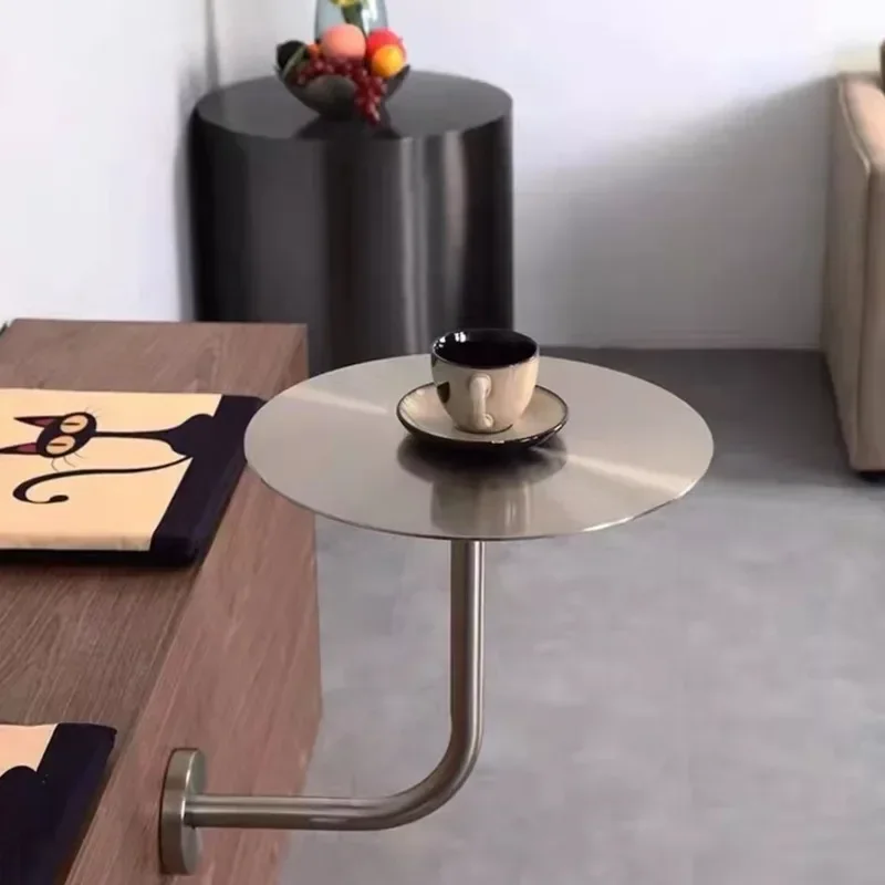 Modern Simple Milk Tea Shop Cafe Dining Tables Web Red Wall Stainless Steel Small Round Table Against Coffee Wall Hanging Table