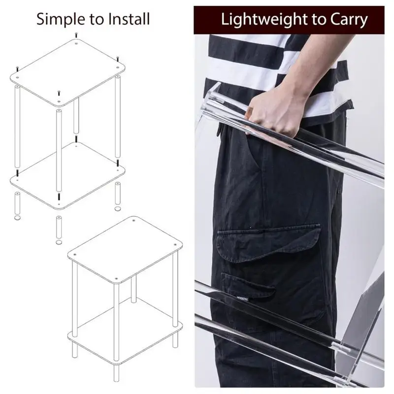 Acrylic Coffee Table Square Side Table Accent Table Sofa Bedside Table Clear Double Tier Snack Tea Side Table For Living Room - Image 5