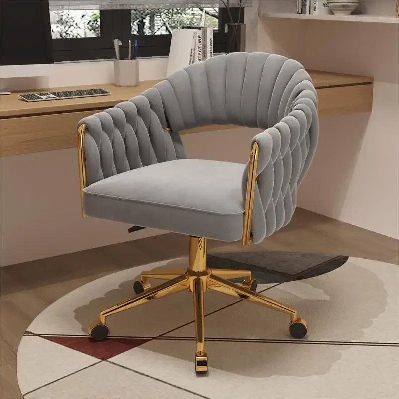 Modern Woven Dining Chair Rotating Lift Stool Simple Bedroom Makeup Vanity Swivel Chair Computer Study Chair Velvet Lounge Chair - Image 2