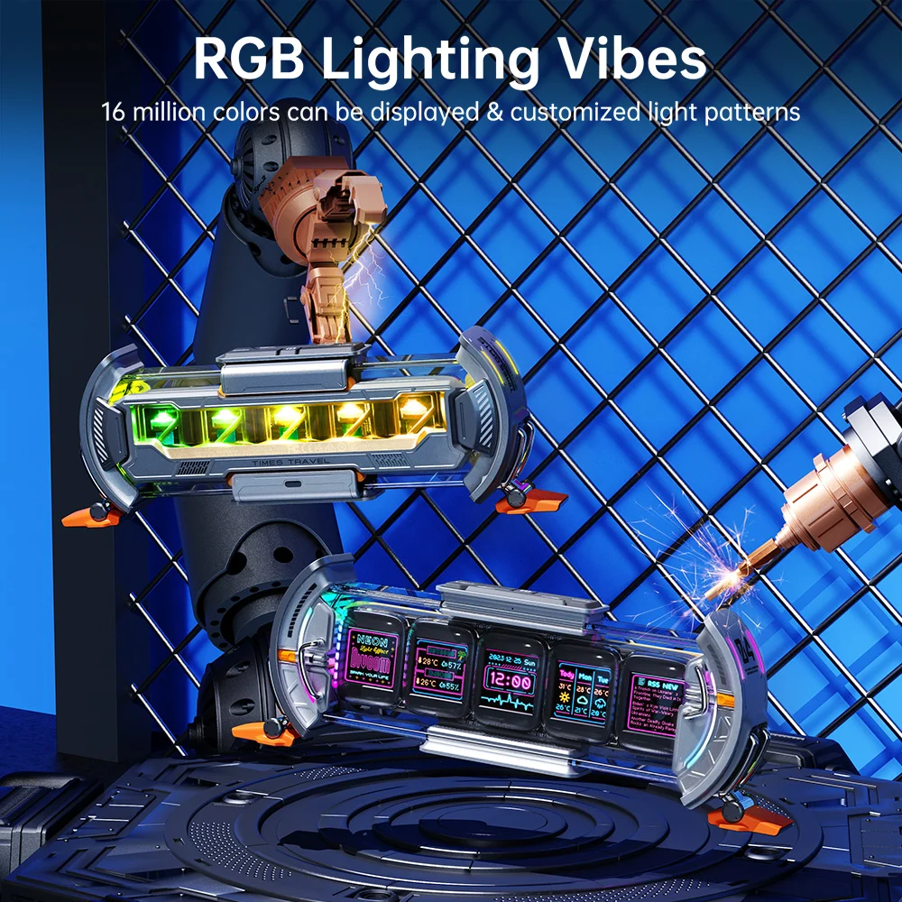 Times Gate Cyberpunk RGB Gaming Desk Accessories - IPS Monitor Pixel DIY for PC Game Setups Decor for Gaming Rooms Desks - Image 3