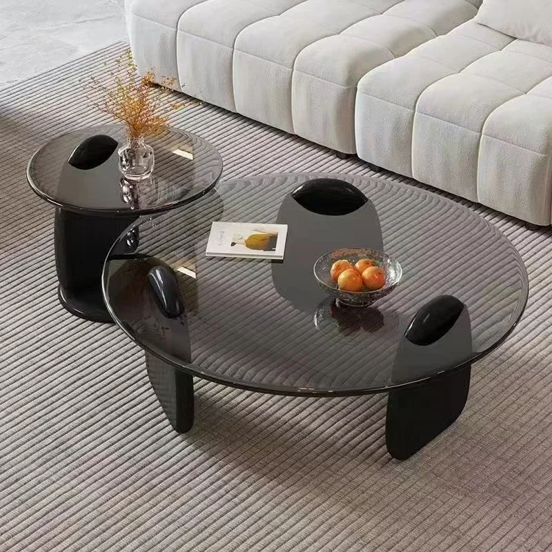 Black Glass Round Table Creative, Living Room Dining Table Easy Clean, Multi Size Coffee Table Set, Side Table Office Cafe Home - Image 5