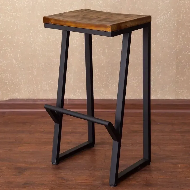 Wrought Solid wood bar chair Modern simple iron coffee high stool creative restaurant dining counter stool bar stools set