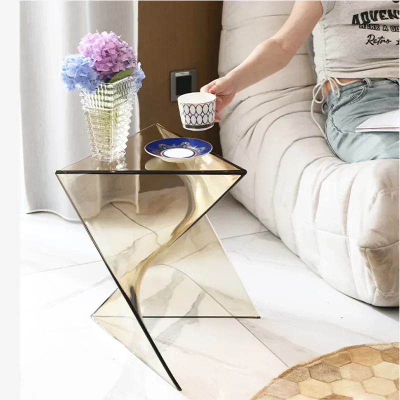 Acrylic Living Room Transparent Geometric Coffee Table Small Unit Minimalist Bedside Table Designer Lightning Corner Table - Image 6