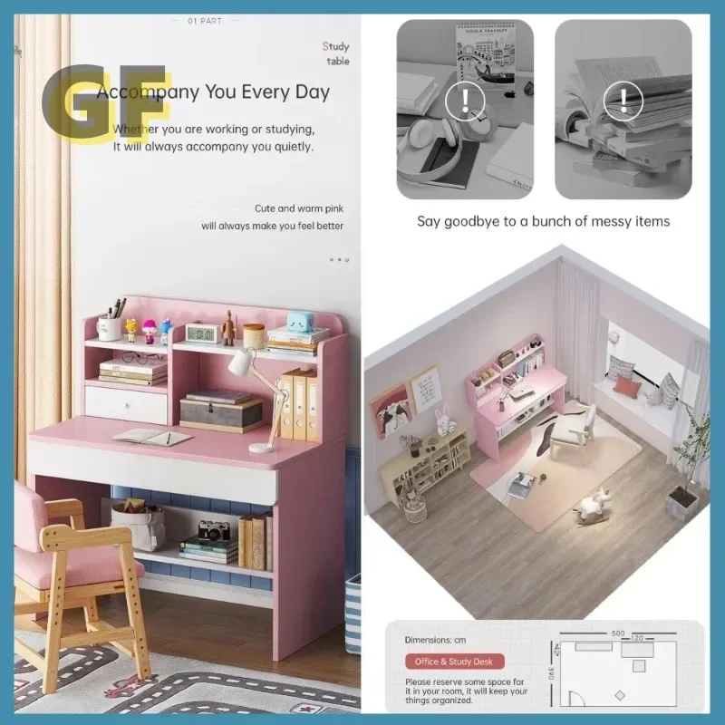 Kids Desk and Chair Set Wooden Computer Office Table for School Students Study Writing Desk Adjustable Chair Storage Cabinets - Image 2